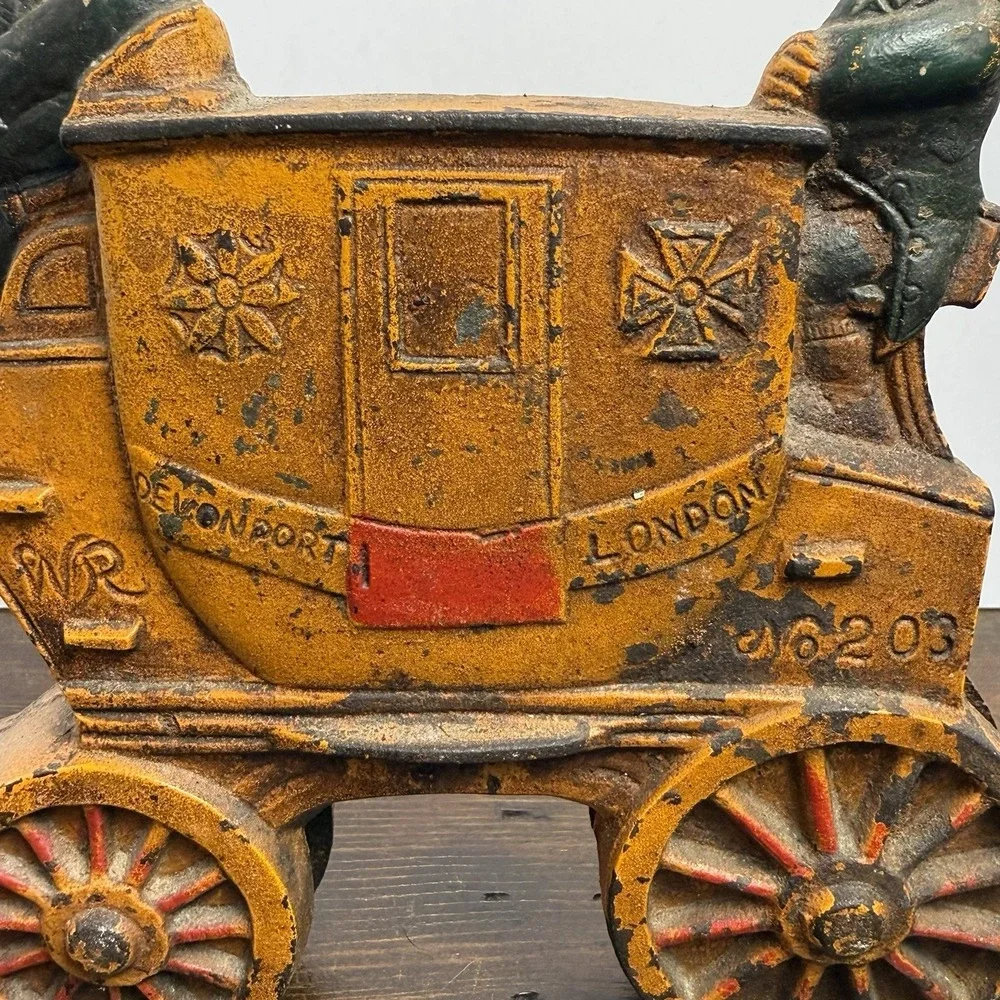 Antique 1930s Royal Mail London Coach Painted Cast Iron Doorstop‎ Double Sided.